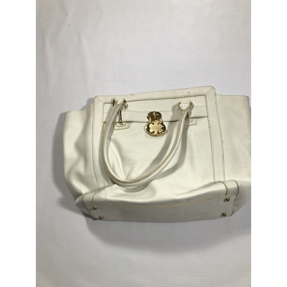 Emma Fox White Leather Satchel Purse Handbag Shoulder Strap & Double Handle